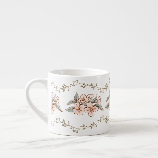 Taza De Espresso Flores rosas y vid | Shabby Chic (Izquierda)