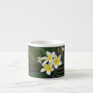 Taza De Espresso Flores tropicales blancas y amarillas bonitas