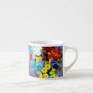 Taza De Espresso Flores Van Gogh en una maleta azul
