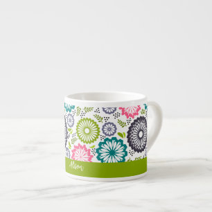 Taza De Espresso Flores verde azuladas de color rosa verde pastel N
