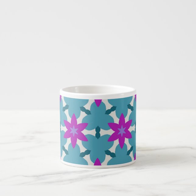 Taza De Espresso Flores Verde azuladas y moradas de estrella cvpp4 (Frente)