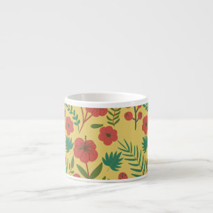 Taza De Espresso Flores verdes de color amarillo rojo sin costuras