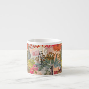 Taza De Espresso Flores Vintage Hula Colorido Hawaiano Tropical