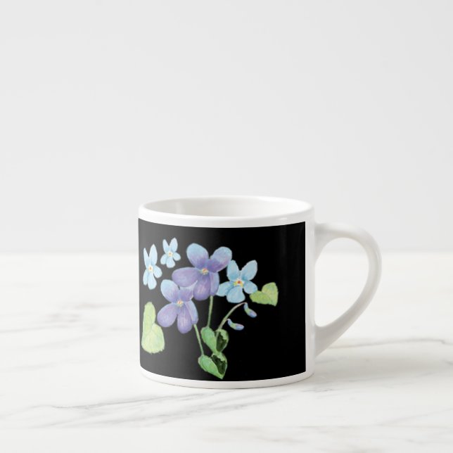 Taza De Espresso Flores violetas salvajes Ilustracion negro (Derecha)
