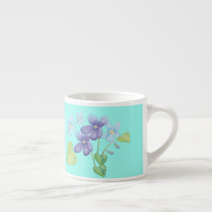 Taza De Espresso Flores violetas silvestres Ilustracion Pastel Mint
