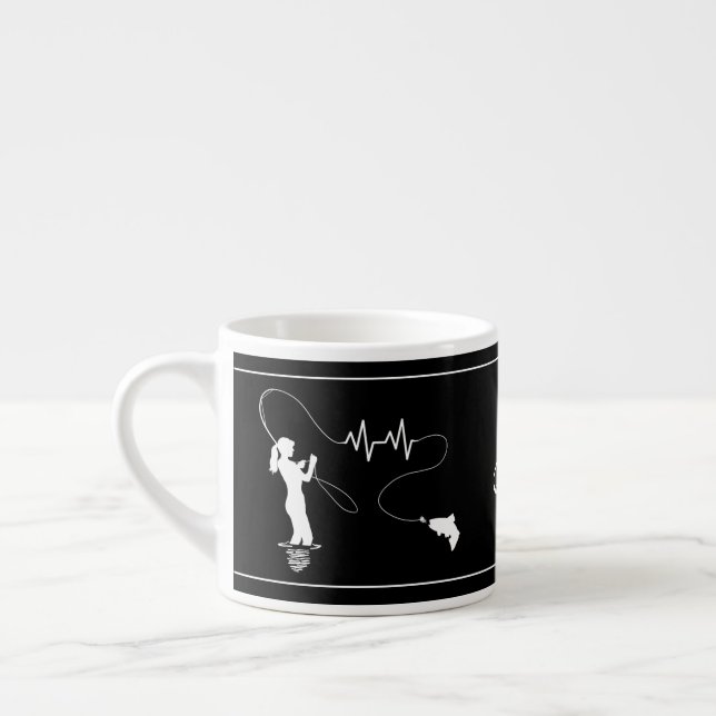 Taza De Espresso Fly Fishing Woman Hearbeat Monograma Espresso Cup (Izquierda)