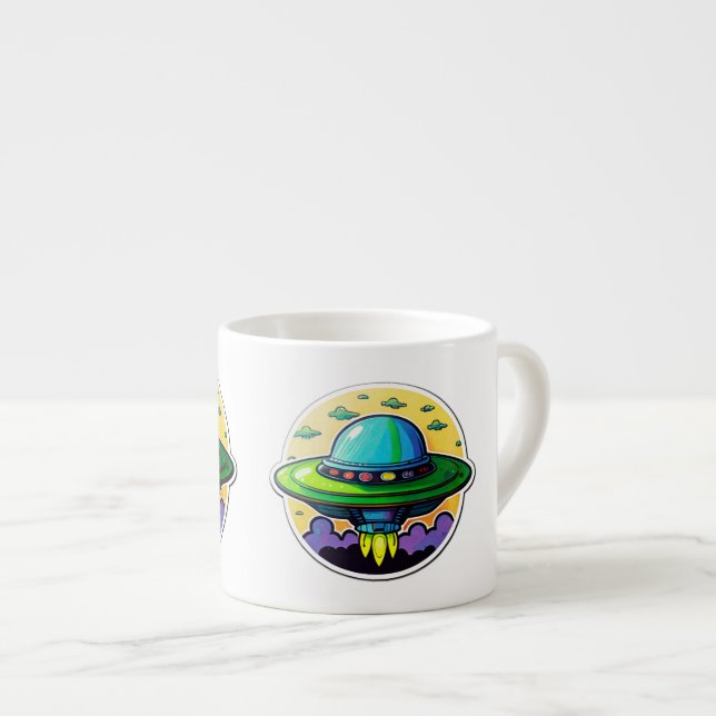 Taza De Espresso Flying Saucer Pegatina Art Espresso Mug (Derecha)
