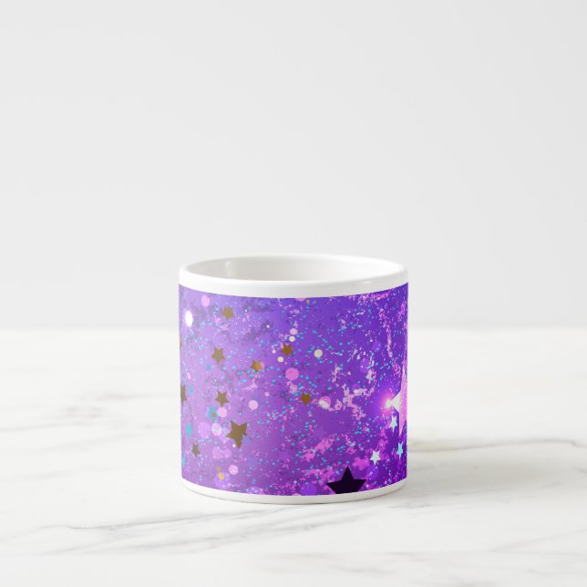 Taza De Espresso Fondo de Relieve metalizado púrpura con estrellas (Frente)