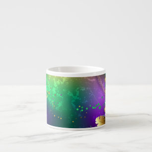 Taza De Espresso Fondo iridiscente de Mardi Gras con cuentas