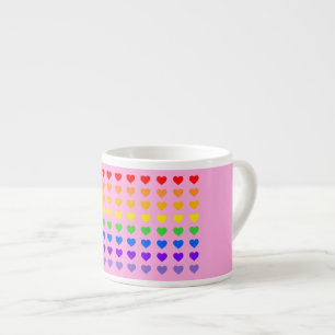 Taza De Espresso Fondo rosa de los corazones arcoiris