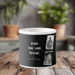 Taza De Espresso Foto Personalizada De Dos Padres De "Papá Eres Mág<br><div class="desc">Celebra la magia de la paternidad con nuestra taza de expreso personalizada "Dad You Are Magic". Este diseño único presenta un elegante fondo negro, una preciada foto de dos padres y el mensaje más sincero: "Papá, eres magia". Añade un toque especial personalizándolo con los nombres de tus hijos. Perfecto para...</div>