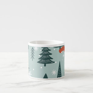 Taza De Espresso Foxes, abetos, invierno, patrón colorido