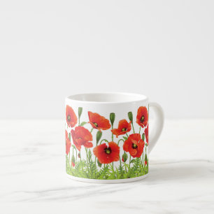 Taza De Espresso Frontera horizontal con la amapola roja