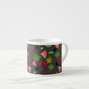 Taza De Espresso Frutas y bayas frescas sin fisuras acuarela dibujo