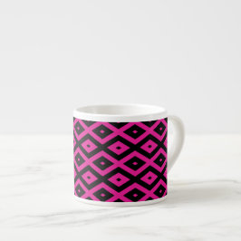 Taza De Espresso Fuchsia y patrón de diamante negro