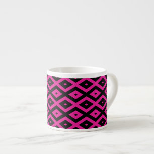 Taza De Espresso Fuchsia y patrón de diamante negro