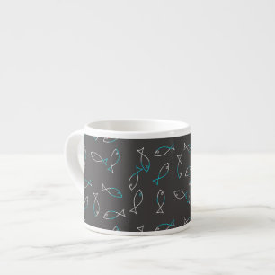Taza De Espresso Funky White Turquesa Fish Coffee Espresso Mug Cup