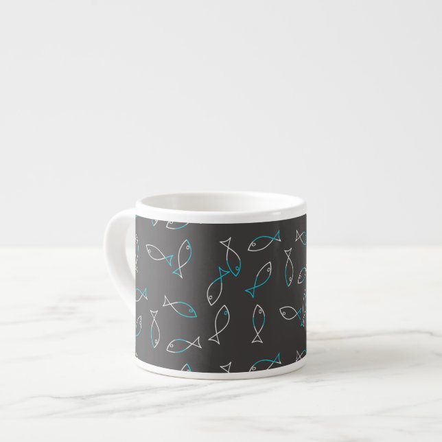 Taza De Espresso Funky White Turquesa Fish Coffee Espresso Mug Cup (Izquierda)