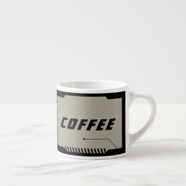 Taza De Espresso Future SciFi Space, Black Frames on Beige  (Derecha)