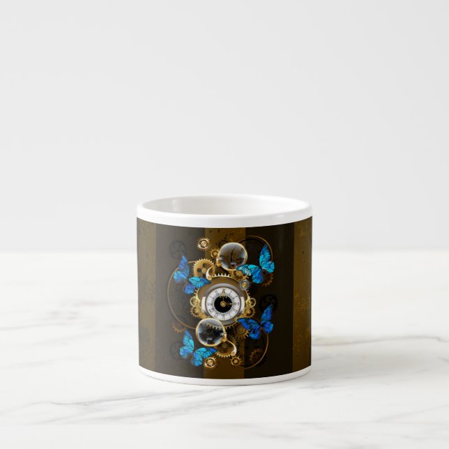 Taza De Espresso Gases de vapor y mariposas azules (Frente)