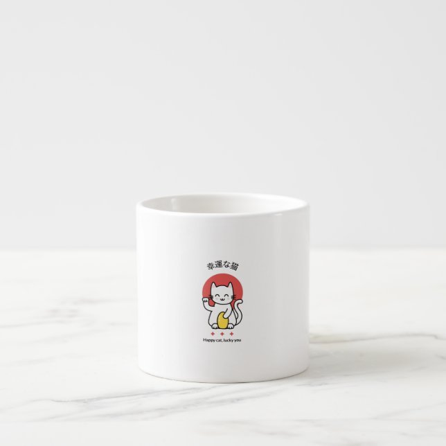 Taza De Espresso Gato afortunado feliz (Frente)
