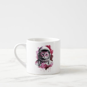 Taza De Espresso Gato astronauta acuarela roja