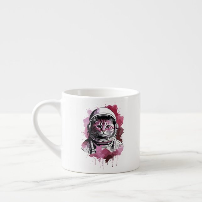 Taza De Espresso Gato astronauta acuarela roja (Izquierda)