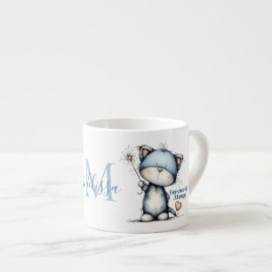 Taza De Espresso Gato Azul “Por Siempre & Siempre” Diseño de Globo
