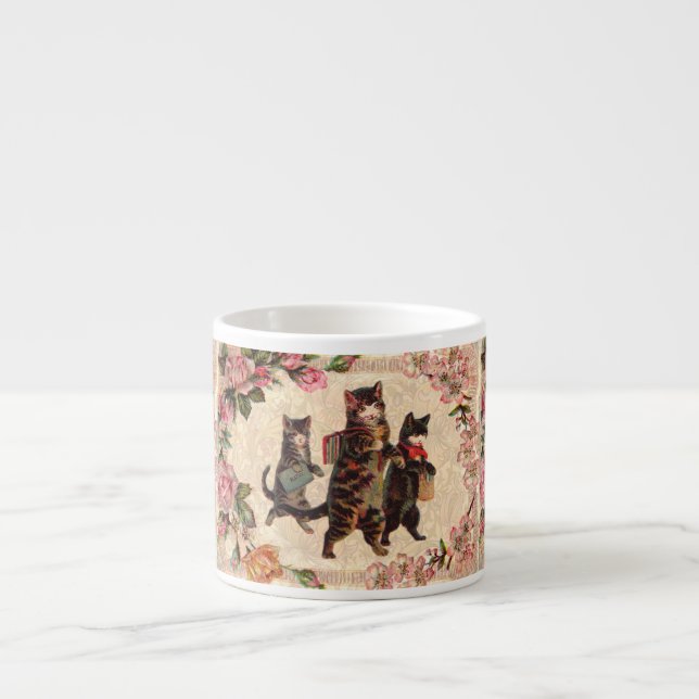 Taza De Espresso Gato Bonito Vintage Gatitos antiguos (Frente)