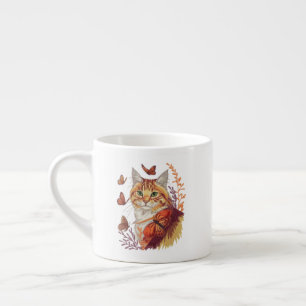 Taza De Espresso Gato con mariposas monarcas