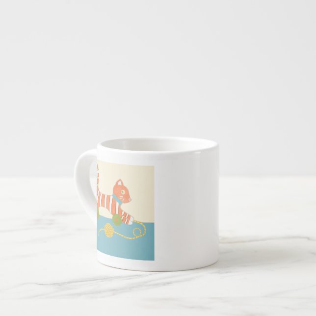 Taza De Espresso Gato de juguete a rayas con bola de cuerda (Izquierda)