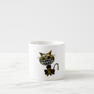 TAZA DE ESPRESSO GATO DE LAUGHING NEGRO Y AMARILLO BRILLANTE