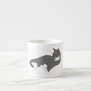 Taza De Espresso Gato de Tuxedo Gris y Blanco