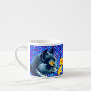 Taza De Espresso Gato en flores