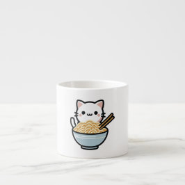 Taza De Espresso Gato lindo con fideos wok | Kawaii Animal Art