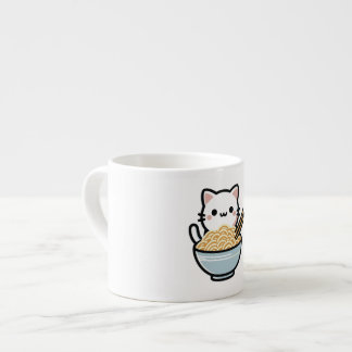 Taza De Espresso Gato lindo con fideos wok | Kawaii Animal Art