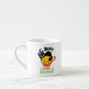 Taza De Espresso Gato negro boo, calabaza temerosa café Halloween