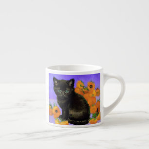 Taza De Espresso Gato negro de Van Gogh con girasoles
