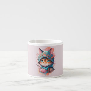 Taza De Espresso Gato Ninja de acuarela cúpula