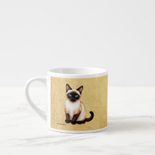 Taza De Espresso Gato Siamés En Papel Antiguo
