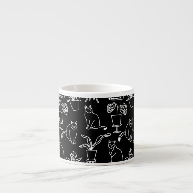 Taza De Espresso Gatos blancos en negro (Frente)