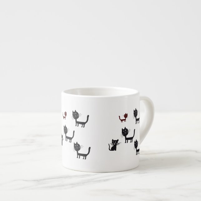 Taza De Espresso Gatos negros lindos gatos dibujando Espresso Mug (Derecha)