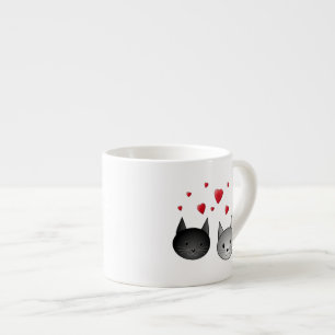 Taza De Espresso Gatos negros y grises lindos, con los corazones