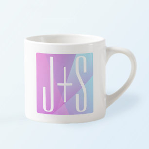 Taza De Espresso Genial Rosa Geométrico y Morado Iniciales para P