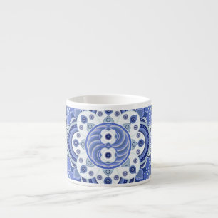 Taza De Espresso Geométrico azul vintage, ornamento indio.