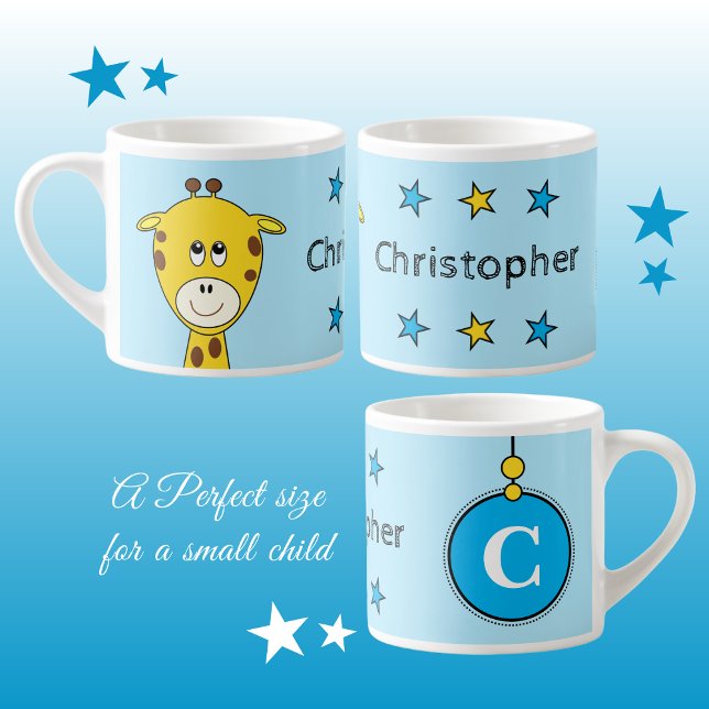 Taza De Espresso Girafa suave azul amarillo con estrellas de niño (Subido por el creador)