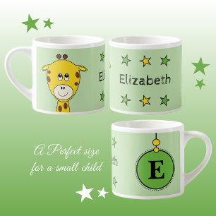 Taza De Espresso Girafa suave verde amarillo con estrellas de niño