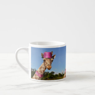 Taza De Espresso Giraffe en gorra rosa brillante