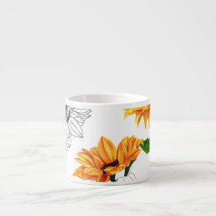 Taza De Espresso girasoles dibujados a mano: patrón amarillo vibran
