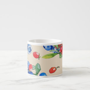 Taza De Espresso Goji, arándano azul: patrón de ilustracion acuátic
